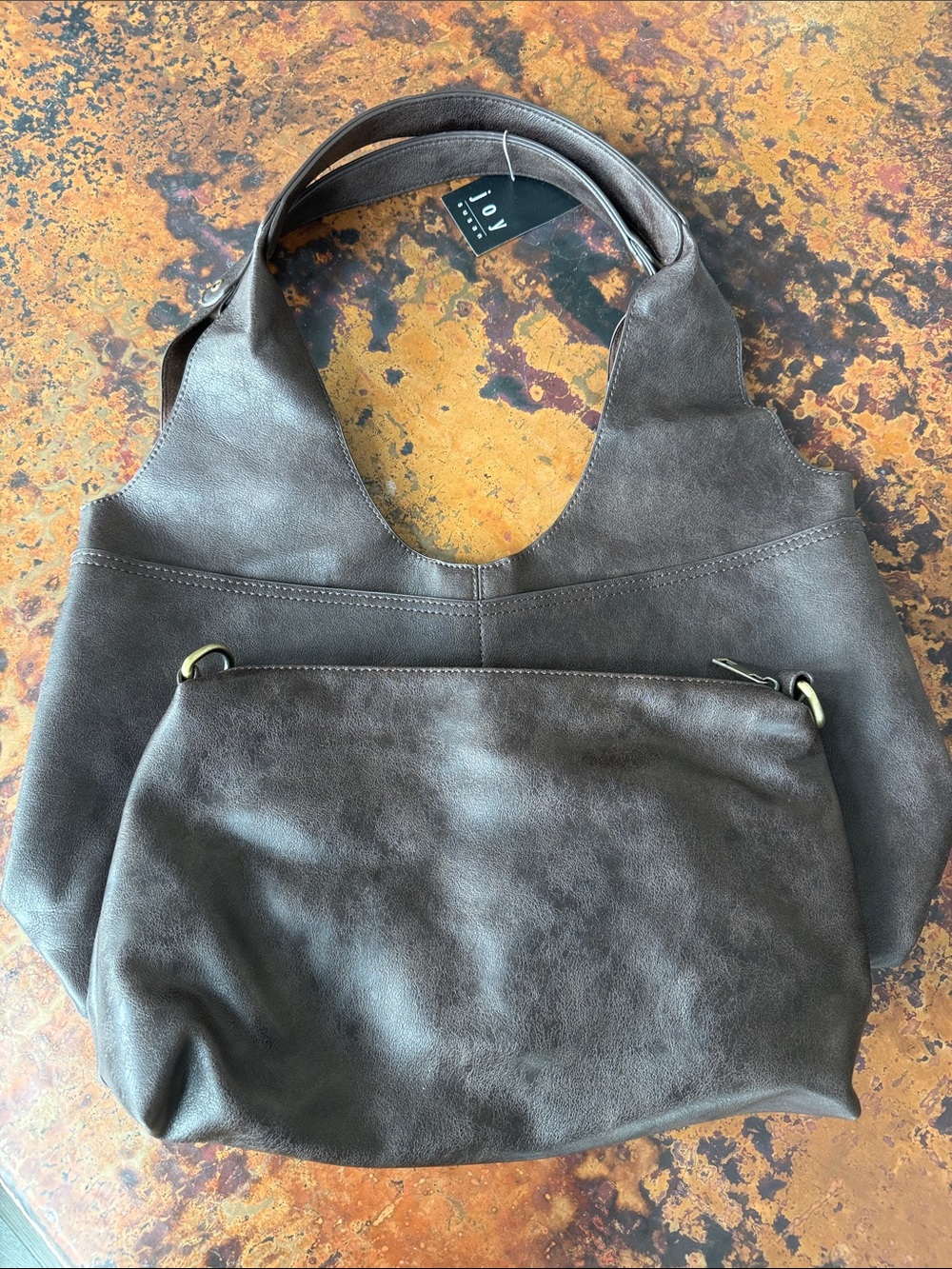 Joy Susan 2-in-1 Brown Vegan Leather Hobo Tote Bag Removable Clutch/ Crossbody - Picture 13 of 16